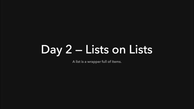 Opening slide: Lists on Lists
